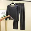 Conjunto de ropa interior térmica de cuello redondo para mujer, nuevo modelo de otoño e invierno, hecho de terciopelo alemán con forro polar cepillado de doble cara, engrosado, talla grande, top de otoño de dos piezas