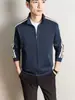 Chaqueta de Manga Larga Nueva para Hombre 2026, Nuevo Estilo Primavera y Otoño, Chaqueta Rayada de Cuello Alto Casual de Negocios Deportiva para Hombre de Mediana Edad