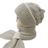 Gorro de Lana Tejido Cálido para Otoño e Invierno para Mujer, Gorro con Protección para los Oídos para Mamá Ciclista, Gorro Integrado con Bufanda, A Prueba de Frío