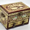 Caja de joyería de laca de Pingyao, caja de regalo de boda retro de madera, caja de maquillaje de novia, artesanía roja del patrimonio cultural inmaterial chino.