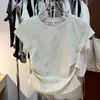 Comércio Exterior Transfronteiriço Atacado Verão Gola Redonda Fio no Ombro Manga Curta Camiseta Feminina Slim Fit Top Curto Camisa Básica