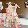 Vestido Floral de Verão para Meninas Novo Estilo Colete Infantil Estilo Country Menininha Super Bonita Vestido de Princesa Comércio Exterior