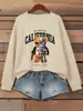 Sudadera para Mujer con Estampado de Letras de California de Oso Mecha de Dibujos Animados Cuello Redondo Pullover Holgada Ropa de Jogging Otoño