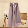 Pantalones de dormir de algodón nube para mujer, nuevo estilo de verano, pantalones caseros a cuadros tejidos de colores, pantalones casuales de pierna ancha y finos que se pueden usar afuera