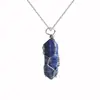 Colgante de bala de drenaje en vivo de Tiktok Collar de piedra natural Columna hexagonal enrollada con alambre de cobre Ágata de cristal