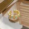 Anel Aberto Colorido Popular Vintage Retrô Esmaltado para Mulheres, Anel de Personalidade de Luxo Leve de Nicho