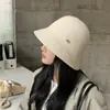 Sombrero de Pescador de Mezcla de Lana para Otoño e Invierno Estilo Coreano para Mujer Aspecto de Alta Gama Adelgazante para la Cara Color Sólido Cubre Rostro Sombrero de Cubo Cálido