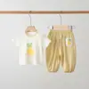 Conjunto de Ropa de Verano para Bebé con Pantalones de Manga Corta Anti-Mosquitos para Bebé, Conjunto de Dos Piezas de Algodón Delgado Dividido con Estampado de Frutas Frescas