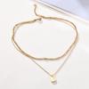 Collar con colgante de etiqueta cuadrada geométrica de doble capa de acero inoxidable para mujer, dorado, simple, personalidad, joyería de Instagram NC-849