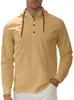 Camiseta con capucha y cuello Henley de manga larga para hombre, marca independiente transfronteriza, Otoño, Casual, con botones al frente, transpirable, Camisa Casual