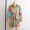 Vestido de verano de satén para mujer, estilo europeo y americano, manga larga, anudado, nuevo, 5903