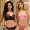 Ropa Interior Francesa Transfronteriza para Mujer Verano Encaje Bordado Color en Contraste Estilo Chaleco Ultradelgada Transparente Sexy Set de Brasier sin Esponja