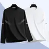 [Compra uno y llévate otro gratis] Camiseta de manga larga fina de otoño para hombre, elástica, corte holgado, informal moderna con cuello redondo, camiseta básica