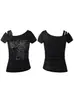 Camiseta de Manga Corta con un Hombro Estilo Punk Americano para Mujer, Nuevo Verano 2026 Ajustada Versátil Top Off-Shoulder de Chica Popular