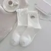 Calcetines lindos para mujer hasta la pantorrilla, estilo girly rosa, calcetines de algodón dulces sin costuras, calcetines apilados florales en forma de corazón suaves de otoño