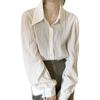 Camisa Retro Plisada de Manga Larga Estilo Sal Coreana 2026 para Mujer, Top Camisa Versátil de Nicho Elegante con Solapa Estilo Francés para Mujer