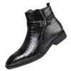 Botas de Cuero con Patrón de Cocodrilo para Hombre Tallas Grandes Estilo Británico de Caña Alta Botines con Hebilla de Cuero Formal de Negocios Zapatos Casuales para Hombre