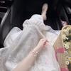 Vestido bordado de Industria Pesada Castillo de Windsor para Mujer Verano 2024 Nuevo Estilo Francés Elegante Cuello en V Manga Corta Cintura Larga