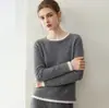 Suéter de cashmere com gola redonda e blocos de cor, estilo duas peças, para mulheres, base de malha 100% cashmere puro, caimento solto, outono e inverno
