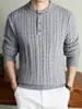 Suéter de Punto Pesado 570g Cuello Henry, Jersey Grueso de Moda, Suéter Cálido Casual para Hombre, Moderno