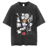 Camiseta Lavada para Hombre Estilo Hip-Hop Urbano con Estampado de Dibujos Animados de Anime Naruto, Camiseta de Algodón de Manga Corta de Verano, Top Vintage