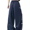 Pantalones deportivos de diseño americano con cintura elástica, pierna ancha, para hombre y mujer, holgados, casuales, relajados y con caída