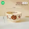 Conjunto de Tigela e Prato Estilo Creme Urso Marrom Louça Doméstica Conjunto de Tigela e Prato de Cerâmica Presente de Inauguração Caixa de Presente de Luxo Leve