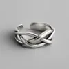 Runxin Nuevo anillo retro de plata tailandesa de múltiples capas irregulares para hombre y mujer anillo simple de vida cruz
