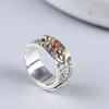 Anillo artesanal vintage de plata esterlina S925 de Golden Deer King para hombre, personalizado, con incrustaciones de piedra dominante, ajustable, con diamante y mortero de plata
