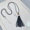 Colar de Franja com Concha Oxford Natural de Design Exclusivo com Pingente Vintage, Corrente Longa para Suéter com Contas de Concha e Pedra Olho de Tigre para Mulheres