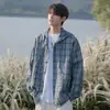 Nasa Verano Estilo Hong Kong Talla Grande Con Capucha Cuadros Ligera Transpirable Protección Solar Camisa Chaqueta Marca de Moda para Hombre Ropa de Protección Solar de Seda de Hielo