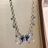 Cadena para Clavícula con Borla de Cristal con Cuentas, Mariposa Tachonada con Diamantes Azules de Ensueño, Collar de Lujo Ligero de Gama Alta, Dulce y Fresco, Moderno para Chicas Populares