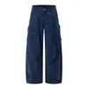 Calças de trabalho americanas retrô desgastadas para homens, design de marca de moda high street, calças largas plissadas com múltiplos bolsos