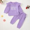 Moda Infantil Niña 2025 Raya de Pozo Manga Volante Letras MAMA'S MINI Estampado Manga Larga Transpirable Traje Largo