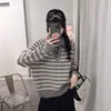 Novo suéter de malha vintage listrado falso de duas peças para outono e inverno para mulheres, peça externa de malha casual solta e versátil