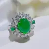 Anel de Calcedônia Verde Gelo Alto Atacado Ágata Verde Esmeralda Inlaid Ovo de Pombo Anéis Masculinos e Femininos Fornecimento ao Vivo