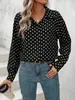 Design Estilo Coreano, Camisa de Bolinhas de Nicho com Gola Reversível, de Botão Único, Manga Longa, Caimento Solto, Emagrecimento, Top Único, Moda Feminina Transfronteiriça