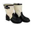 Nuevas botas de cowboy de estilo europeo para mujer hasta la pantorrilla con hebilla de cinturón, combinación de lona y cuero, tacón grueso, botas apiladas de estilo western