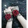 Diablo lolita Renda Manga de Pulso Feminina Vinho Rosa Manga de Vestido Flor de Pulso