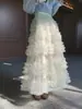 Falda Midi de Gasa Dulce Floral Nueva Primavera/Verano 2026 con Diseño de Malla y Dobladillo Abullonado Tipo Pastel