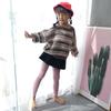 Leggings de Otoño para Niñas Color Sólido Rayas Verticales Pantalones de Nueve Puntos Algodón Peinado de Princesa Pantalones para Niñas