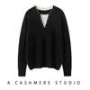 Camisa base de tricô 100% cashmere puro, suéter estiloso de duas peças falsas, novo estilo outono e inverno com botões, adequado para o trabalho e um look elegante para mulheres
