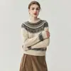 Suéter Base de Cachemir Tejido Fair Isle para Mujer, Cuello Medio Alto Estilo Francés, Suéter Pulóver Grueso de Manga Larga, Prenda Interior