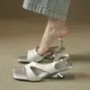 Sandalias Chuyuji de Punta Cuadrada con Tacón Irregular y Punta Abierta para Mujer 2026 Nuevas de Verano Plateadas Sandalias de Tacón Medio de 5 cm