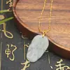Colgante de Jadeíta Birmana Natural Grado A Hielo Blanco Hoja de Jade Colgante de Moda Unisex Variedad 9096