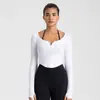 Ropa de Yoga para Celebridades de Internet, Tops con Almohadillas en el Pecho para Mujer, Camisetas de Running para Otoño e Invierno, de Manga Larga, Versátiles, con Cuello Halter, Ajustados, Ropa Deportiva para Fitness