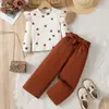 Conjunto de Ropa Infantil para Niñas con Estampado, Mangas Acampanadas, Mangas Largas, con Bombachos Florales, Atuendo Infantil Casual, Suministro Directo del Fabricante, en Stock