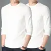 Camiseta de manga larga para hombre de color liso Sorona, versátil, corte holgado, cuello redondo, para primavera y otoño, top casual moderno
