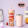 Taza Termo de Vidrio de Borosilicato Spot para Mujeres de Aspecto Elegante Acero Inoxidable 304 Doble Capa Portátil con Popote Vaso de Agua para Oficina