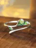 Anillo de Hoja Verde de Plata de Ley S25 Estilo Girly Fresco y Dulce Anillo Abierto de Resina Esmaltada Japonés y Coreano